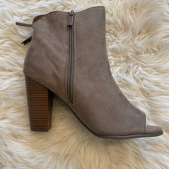 The Funky Fringe Peep Toe Bootie, Taupe - Picture 3 of 4